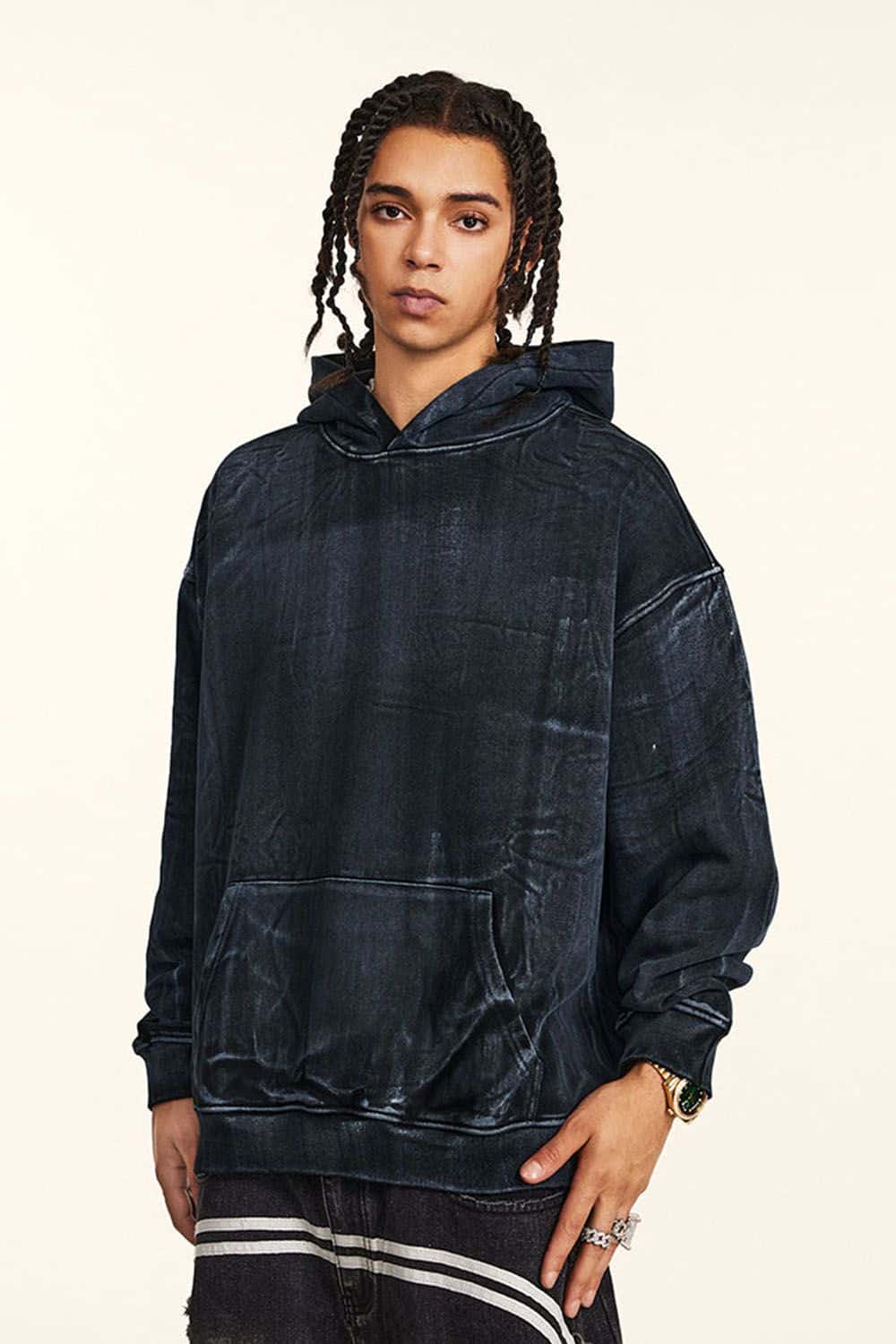 Heavy-Duty Paint-Splattered Fleece Pullover Hoodie