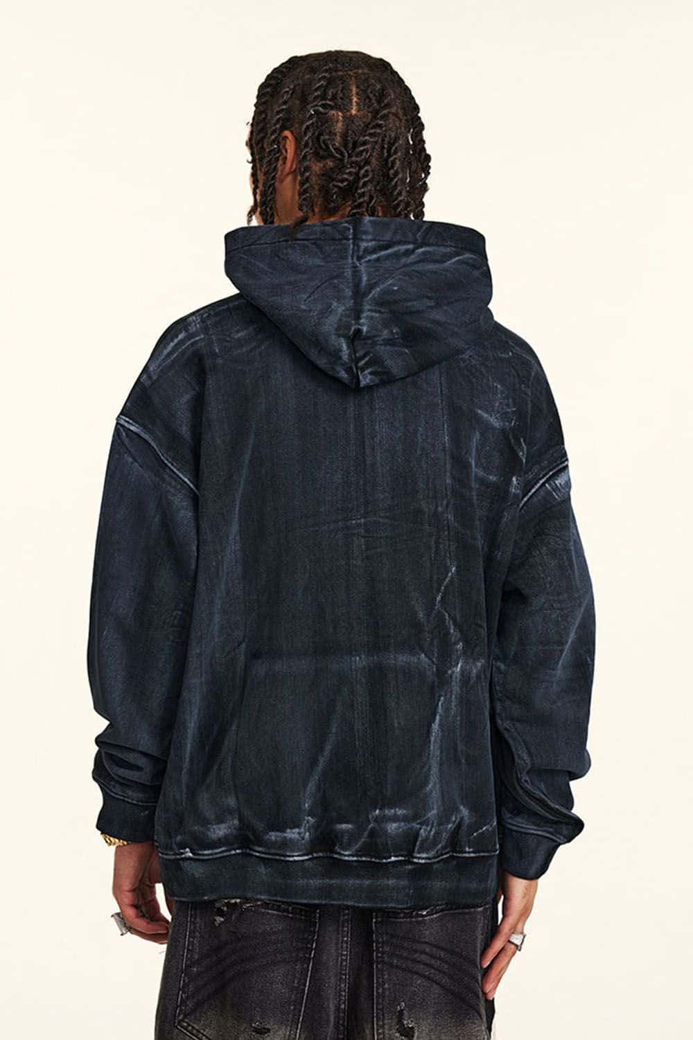 Heavy-Duty Paint-Splattered Fleece Pullover Hoodie