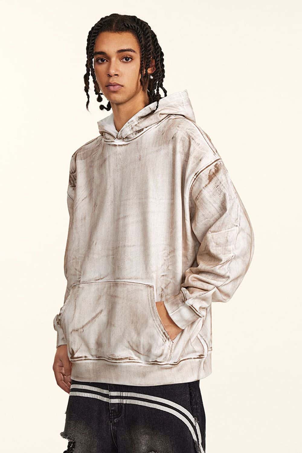 Heavy-Duty Paint-Splattered Fleece Pullover Hoodie