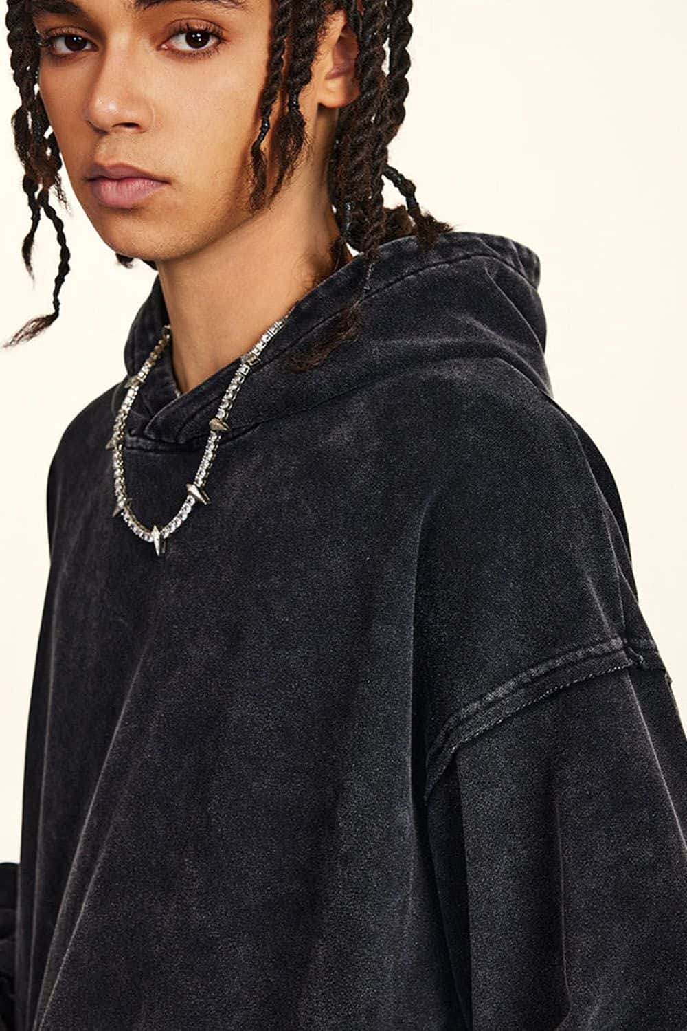 High-Street 410g Hoodie with Distressed Wax Dye and Loose Fit