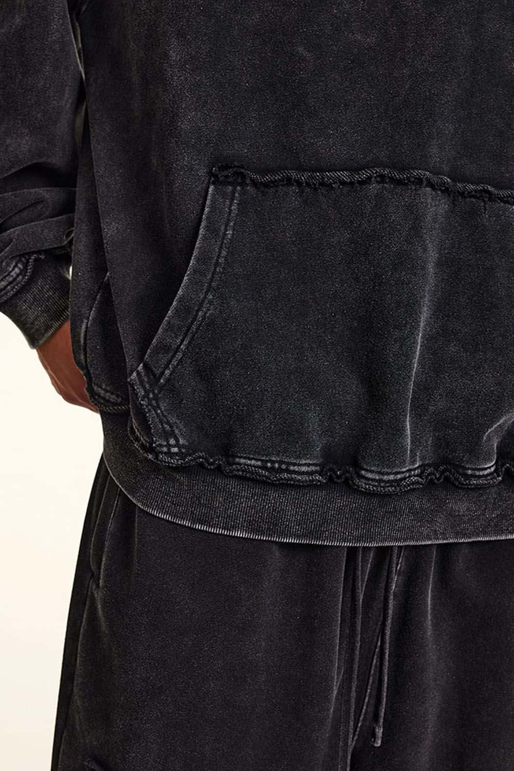 High-Street 410g Hoodie with Distressed Wax Dye and Loose Fit