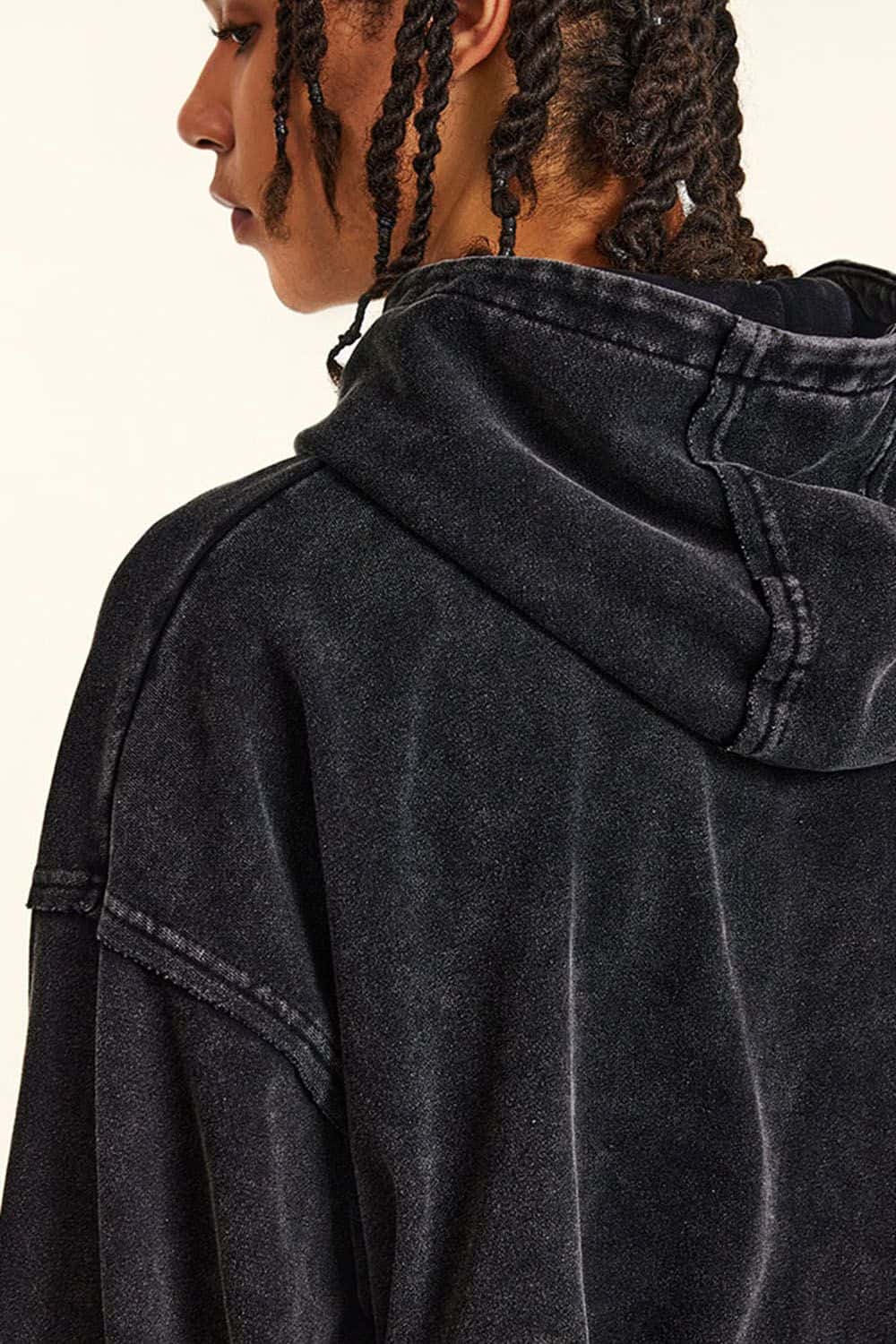 High-Street 410g Hoodie with Distressed Wax Dye and Loose Fit