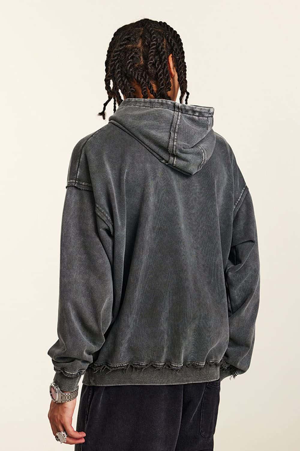 High-Street 410g Hoodie with Distressed Wax Dye and Loose Fit