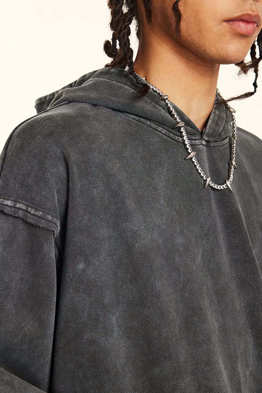 High-Street 410g Hoodie with Distressed Wax Dye and Loose Fit