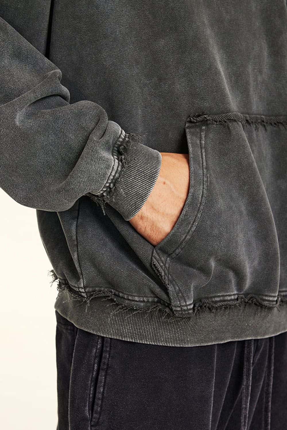 High-Street 410g Hoodie with Distressed Wax Dye and Loose Fit