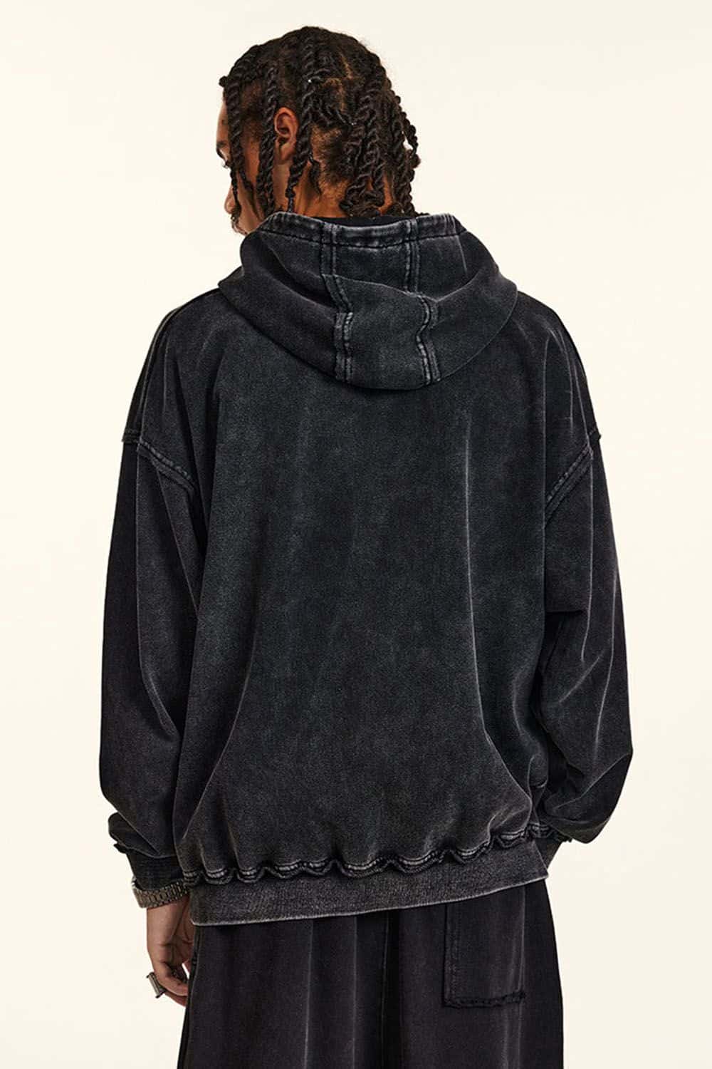 High-Street 410g Hoodie with Distressed Wax Dye and Loose Fit