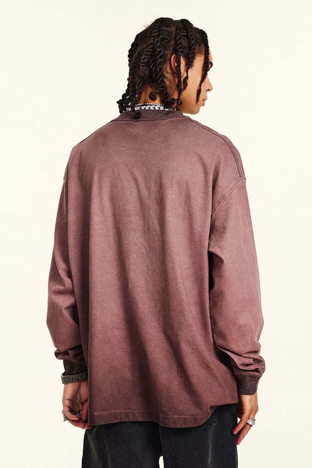 High-Street Distressed Long-Sleeve Oversized T-Shirt with Water Wash Finish