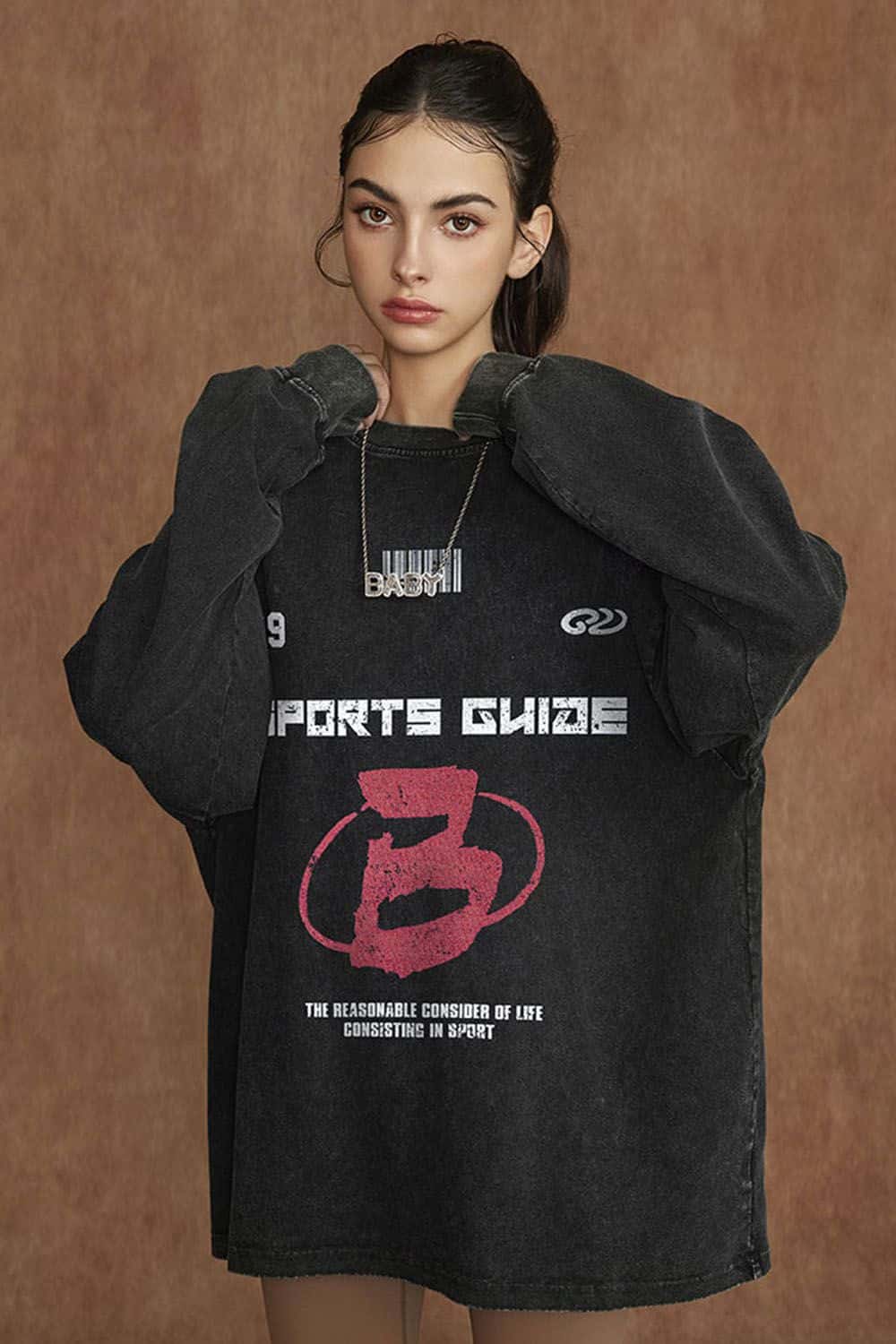 Sports Glaze Graphic Water-Washed Cotton Long-Sleeve T-Shirt