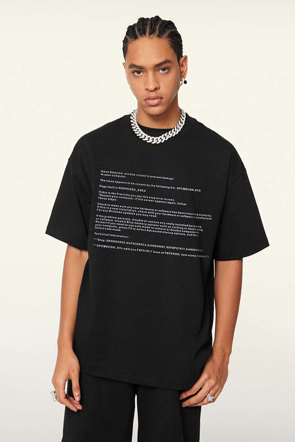 "Blue Screen Error" Printed Loose-Fit Short Sleeve T-Shirt