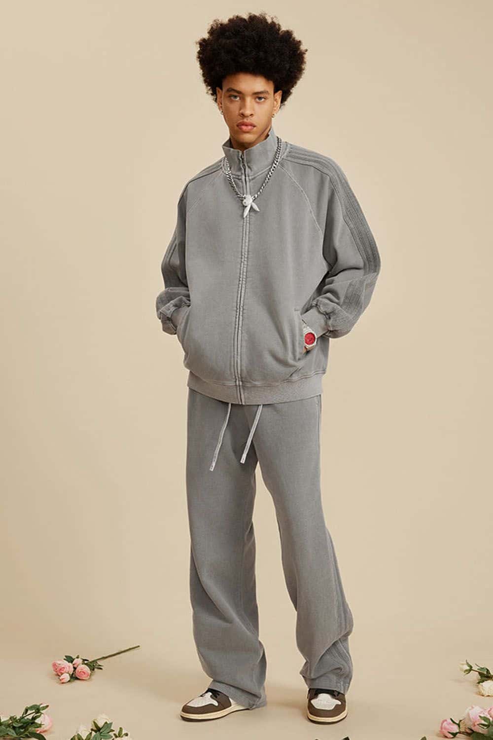 Heavyweight 450g Water-Washed Straight-Leg Jogger Pants