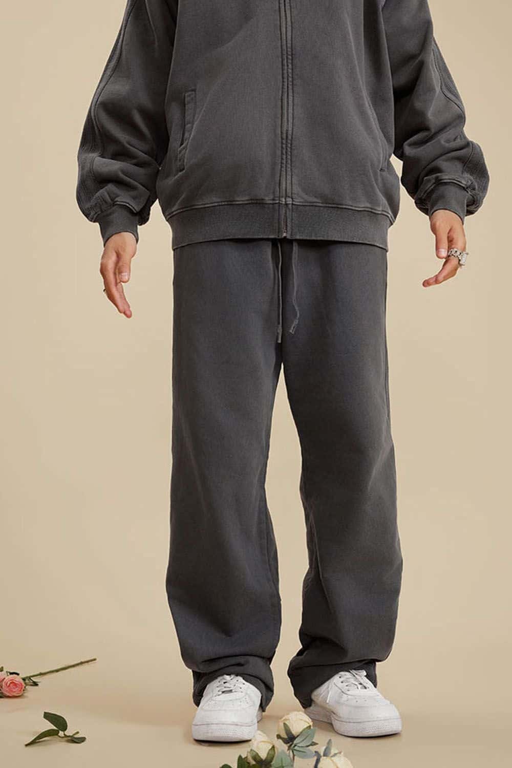 Heavyweight 450g Water-Washed Straight-Leg Jogger Pants
