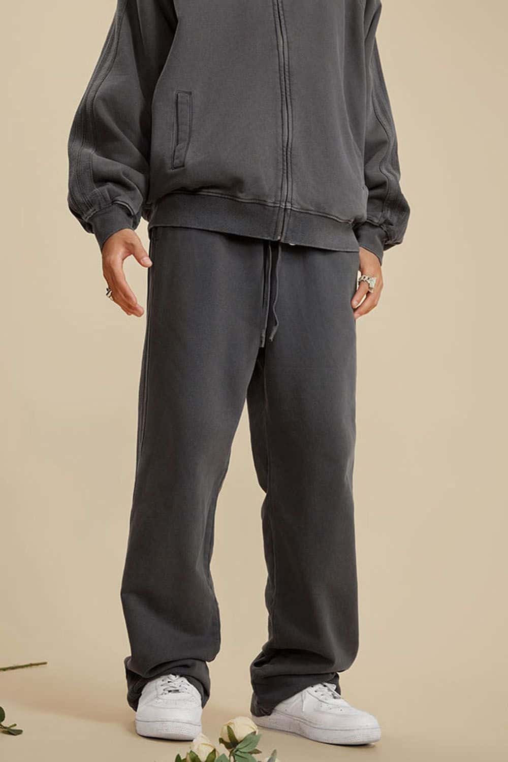 Heavyweight 450g Water-Washed Straight-Leg Jogger Pants