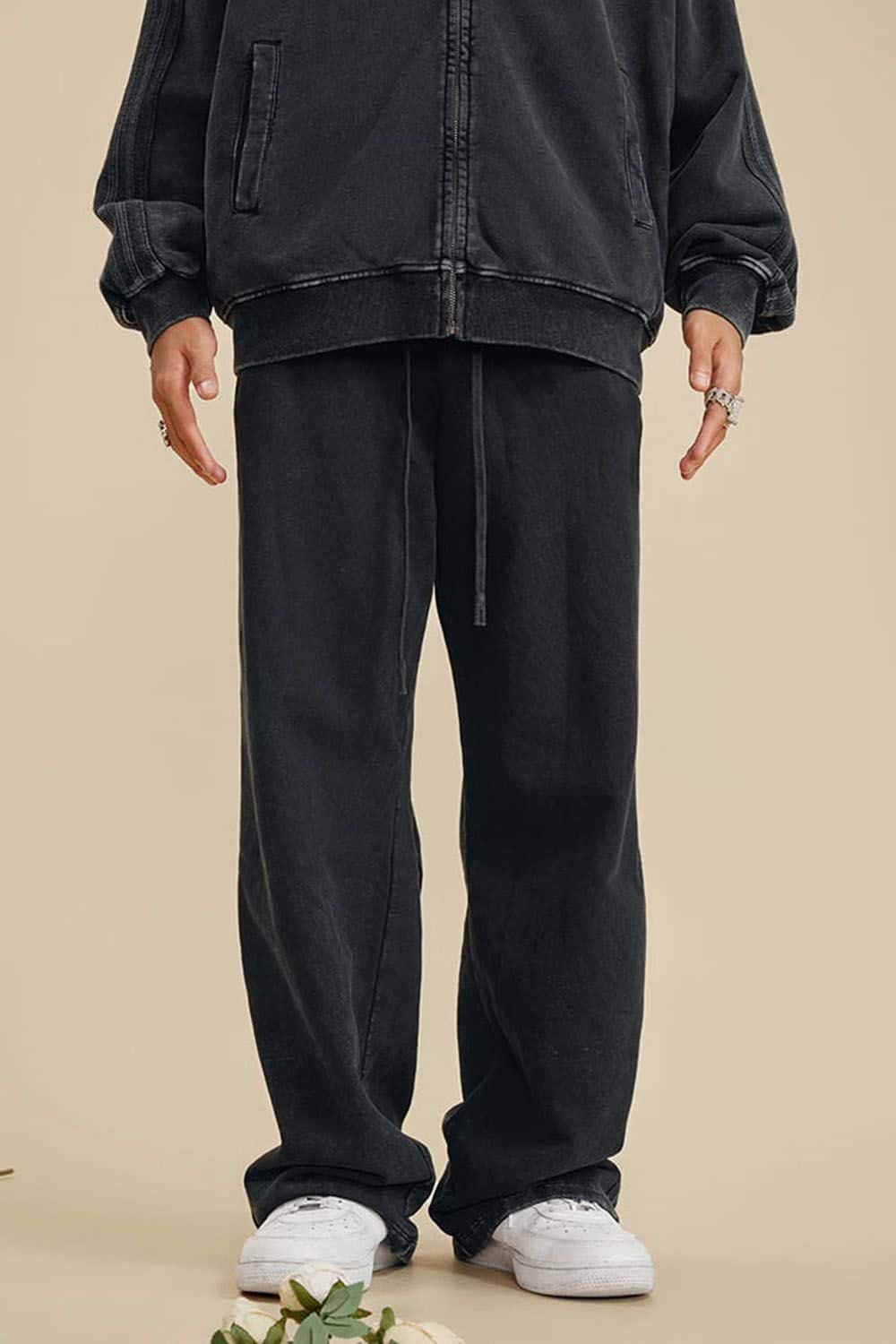 Heavyweight 450g Water-Washed Straight-Leg Jogger Pants
