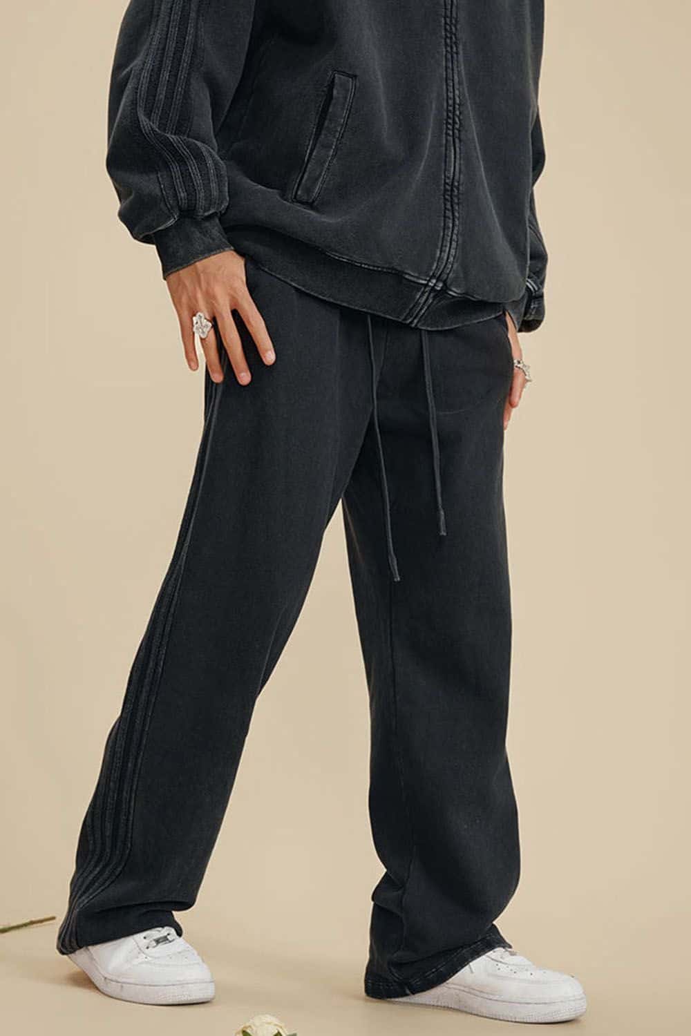 Heavyweight 450g Water-Washed Straight-Leg Jogger Pants