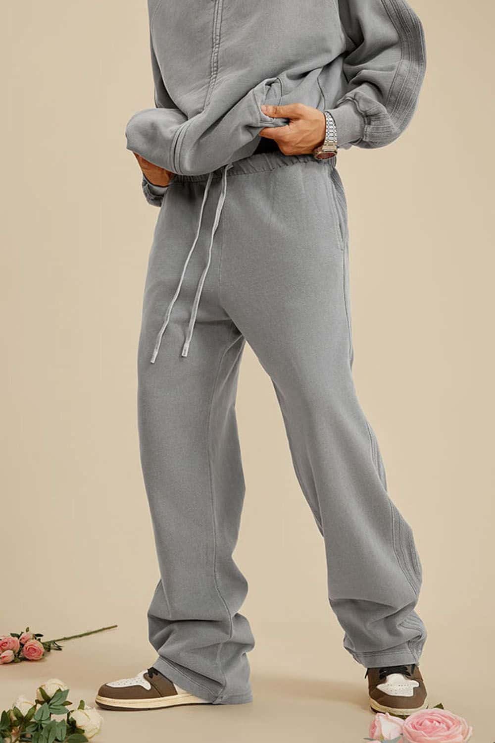 Heavyweight 450g Water-Washed Straight-Leg Jogger Pants