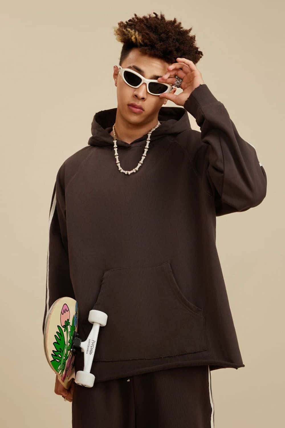 Vintage Contrast Stripe Drop Shoulder Hoodie