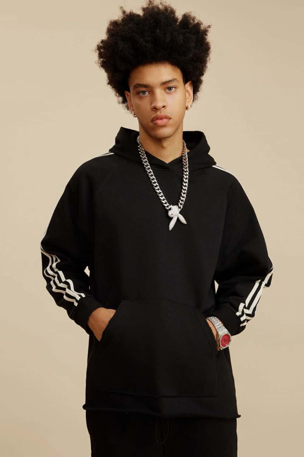 Vintage Contrast Stripe Drop Shoulder Hoodie