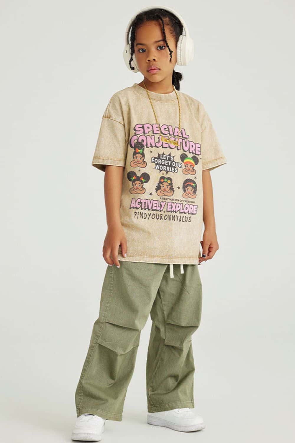 Kids' Fun Washed Streetwear Cotton T-Shirt