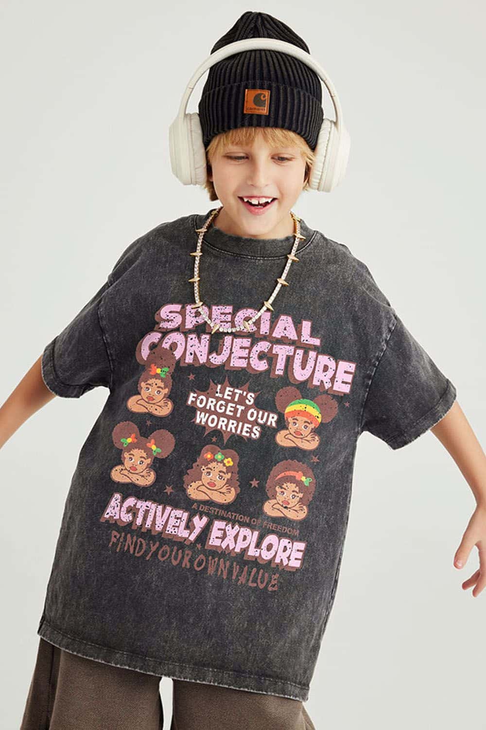 Kids' Fun Washed Streetwear Cotton T-Shirt