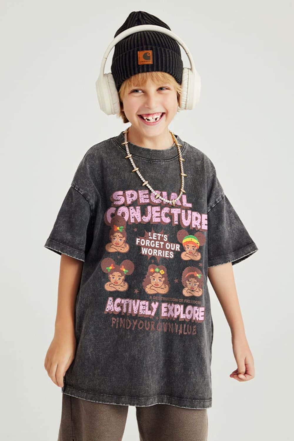Kids' Fun Washed Streetwear Cotton T-Shirt