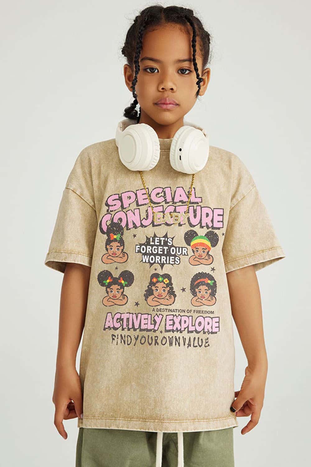 Kids' Fun Washed Streetwear Cotton T-Shirt