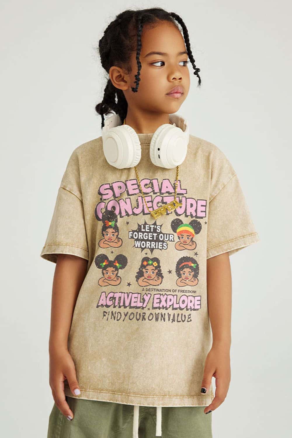 Kids' Fun Washed Streetwear Cotton T-Shirt