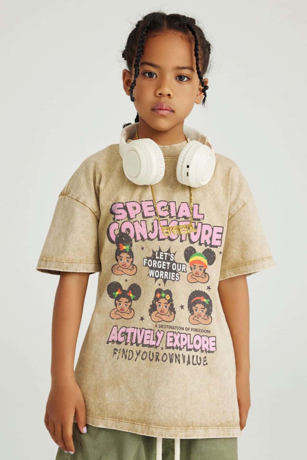 Kids' Fun Washed Streetwear Cotton T-Shirt