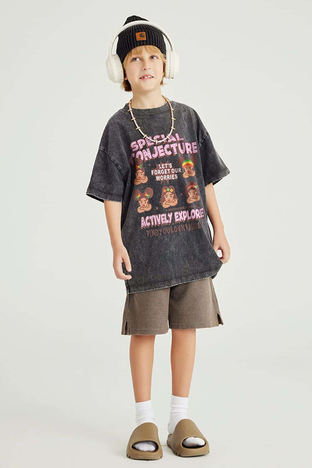 Kids' Fun Washed Streetwear Cotton T-Shirt