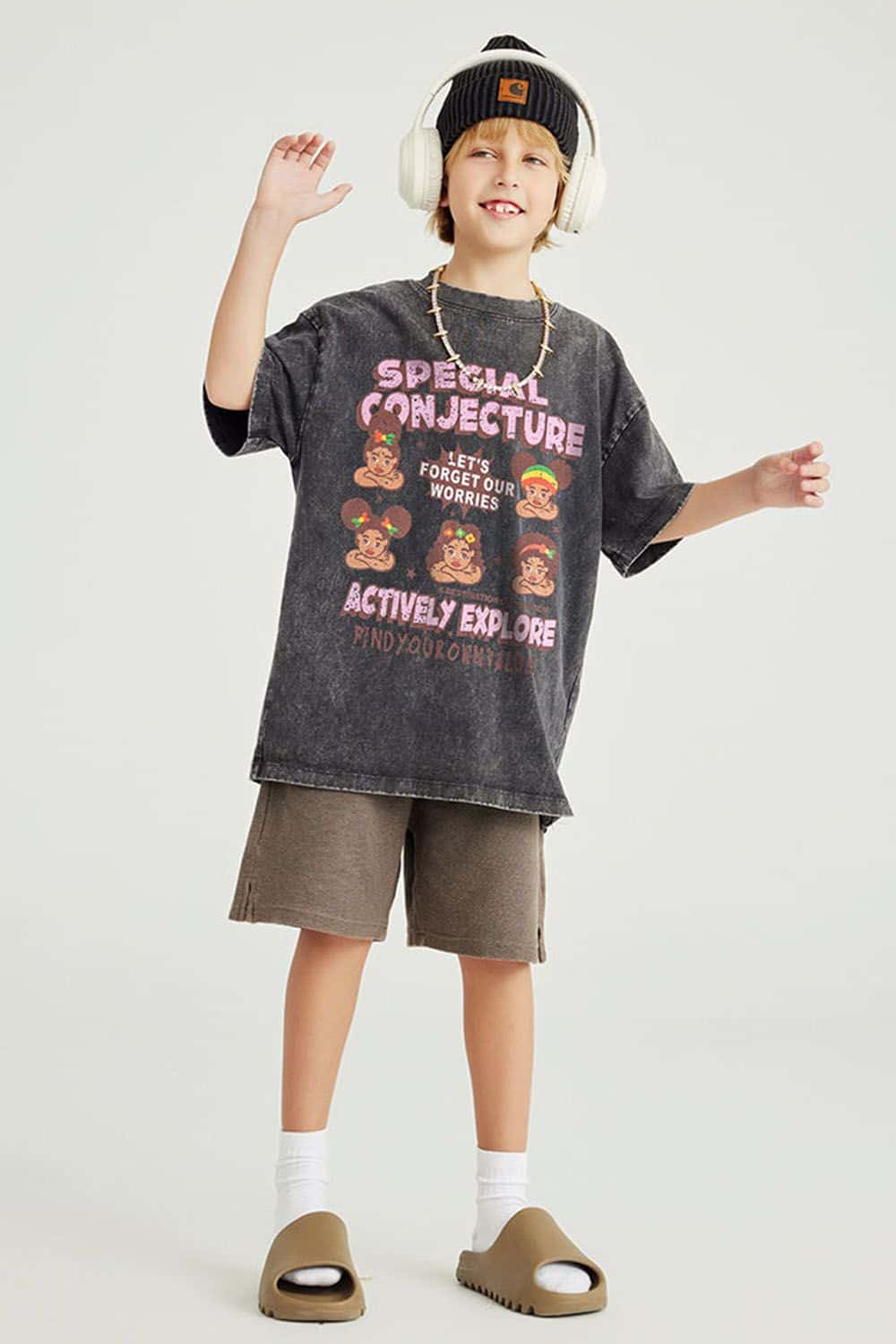Kids' Fun Washed Streetwear Cotton T-Shirt