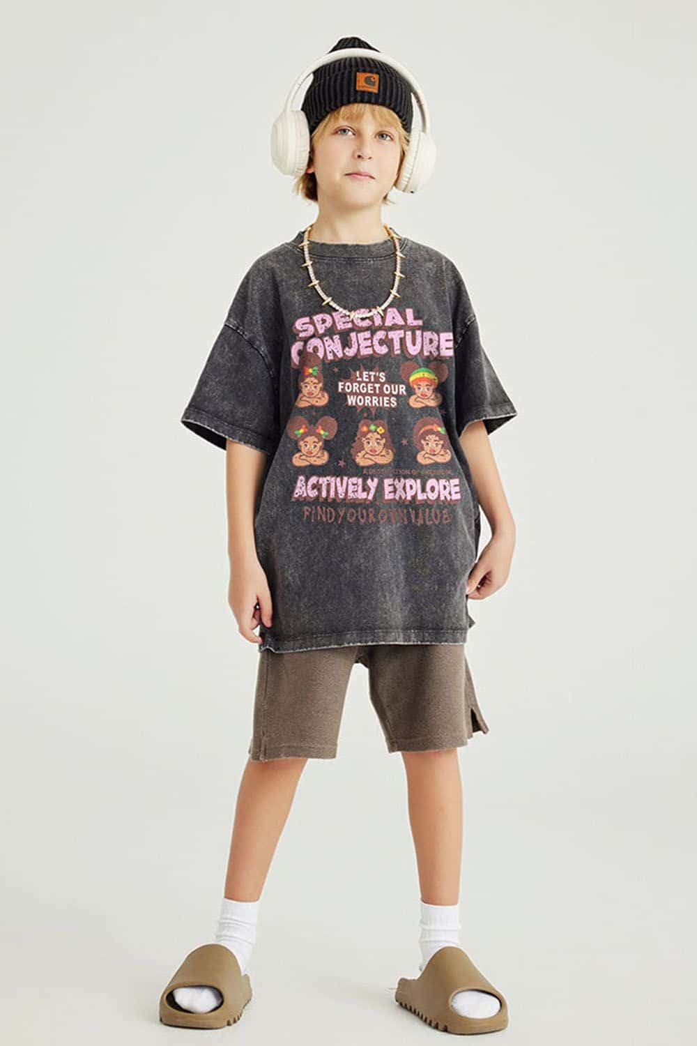 Kids' Fun Washed Streetwear Cotton T-Shirt