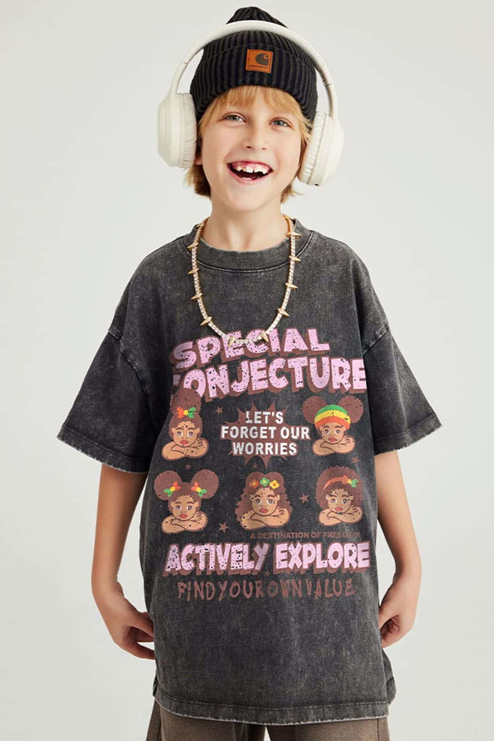 Kids' Fun Washed Streetwear Cotton T-Shirt