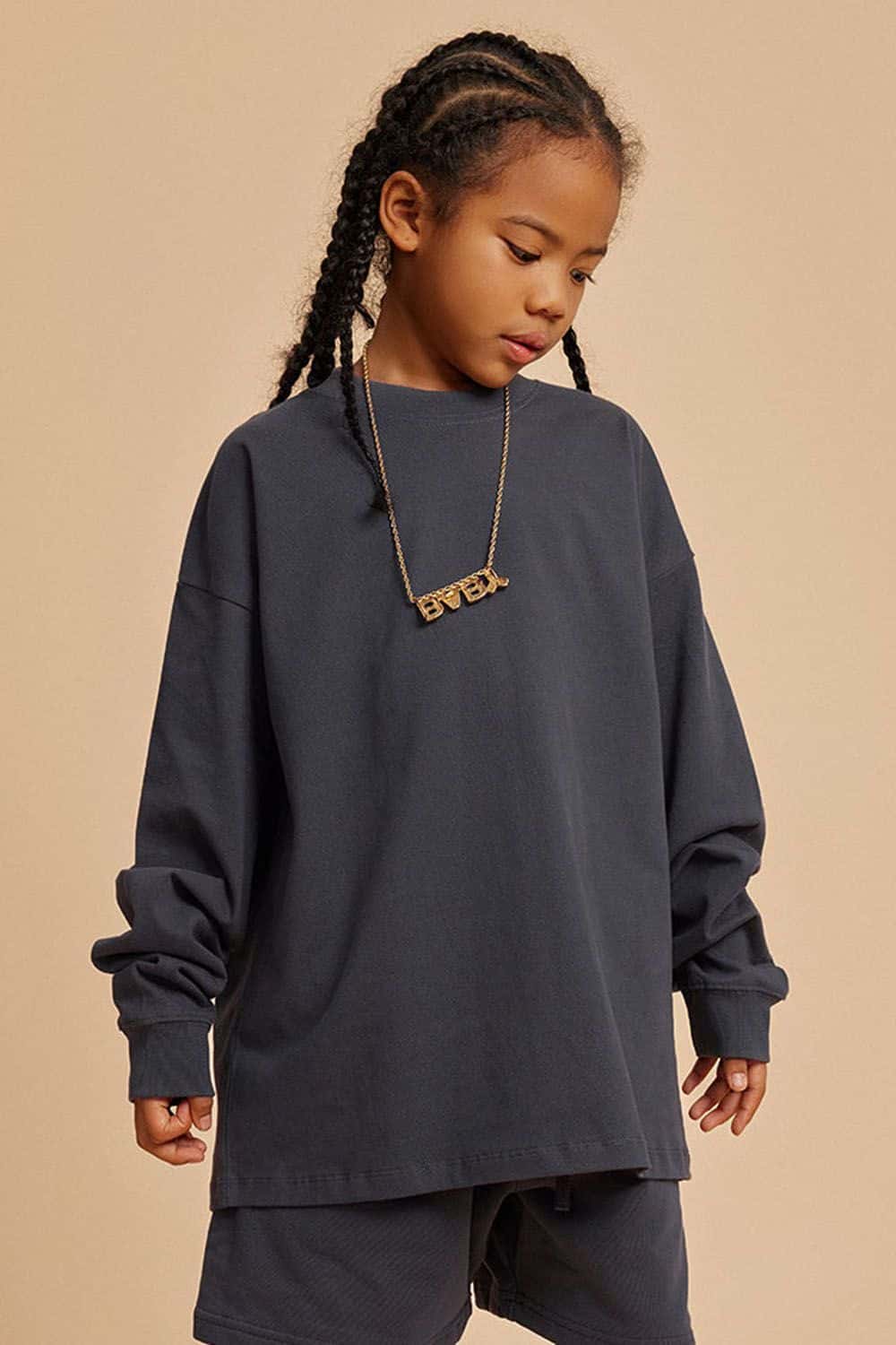 Kids' Heavyweight Cotton Long Sleeve Loose T-Shirt