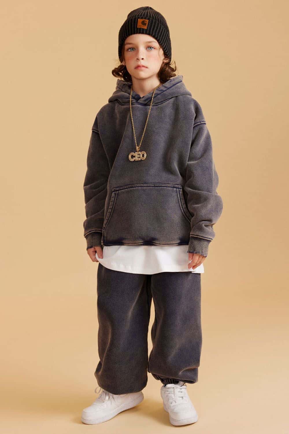Kids' Casual Washed Fleece-Lined Hoodie