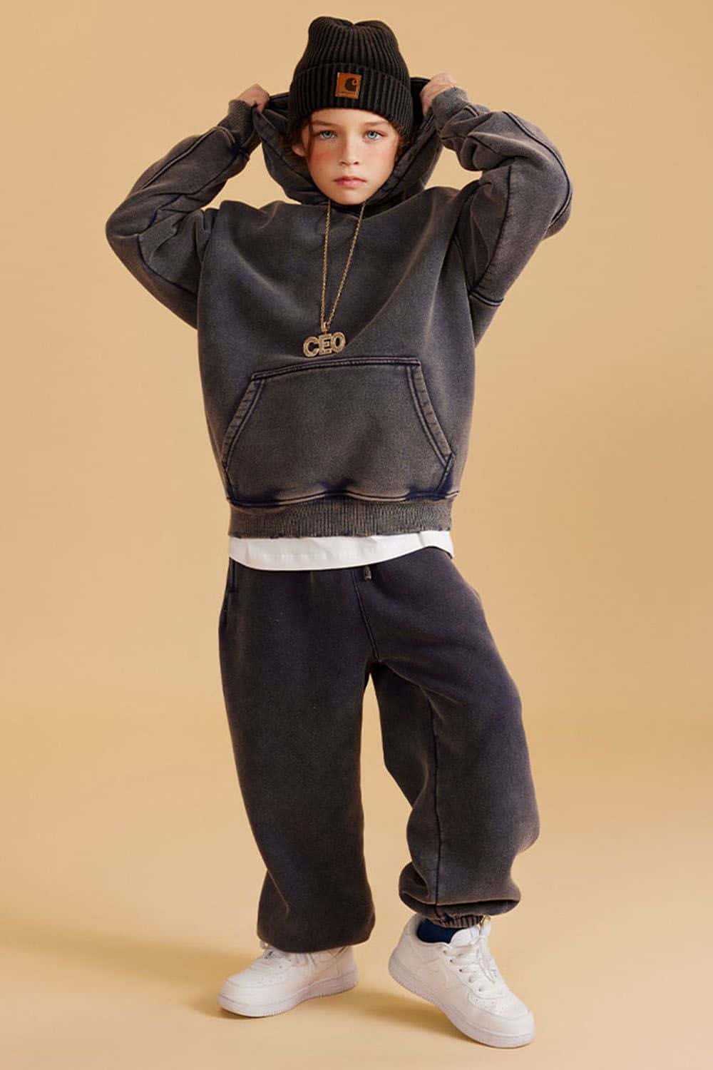 Kids' Casual Washed Fleece-Lined Hoodie