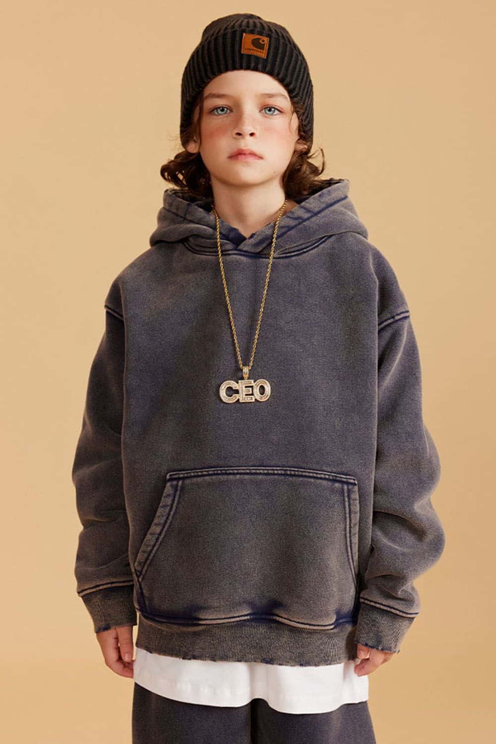 Kids' Casual Washed Fleece-Lined Hoodie
