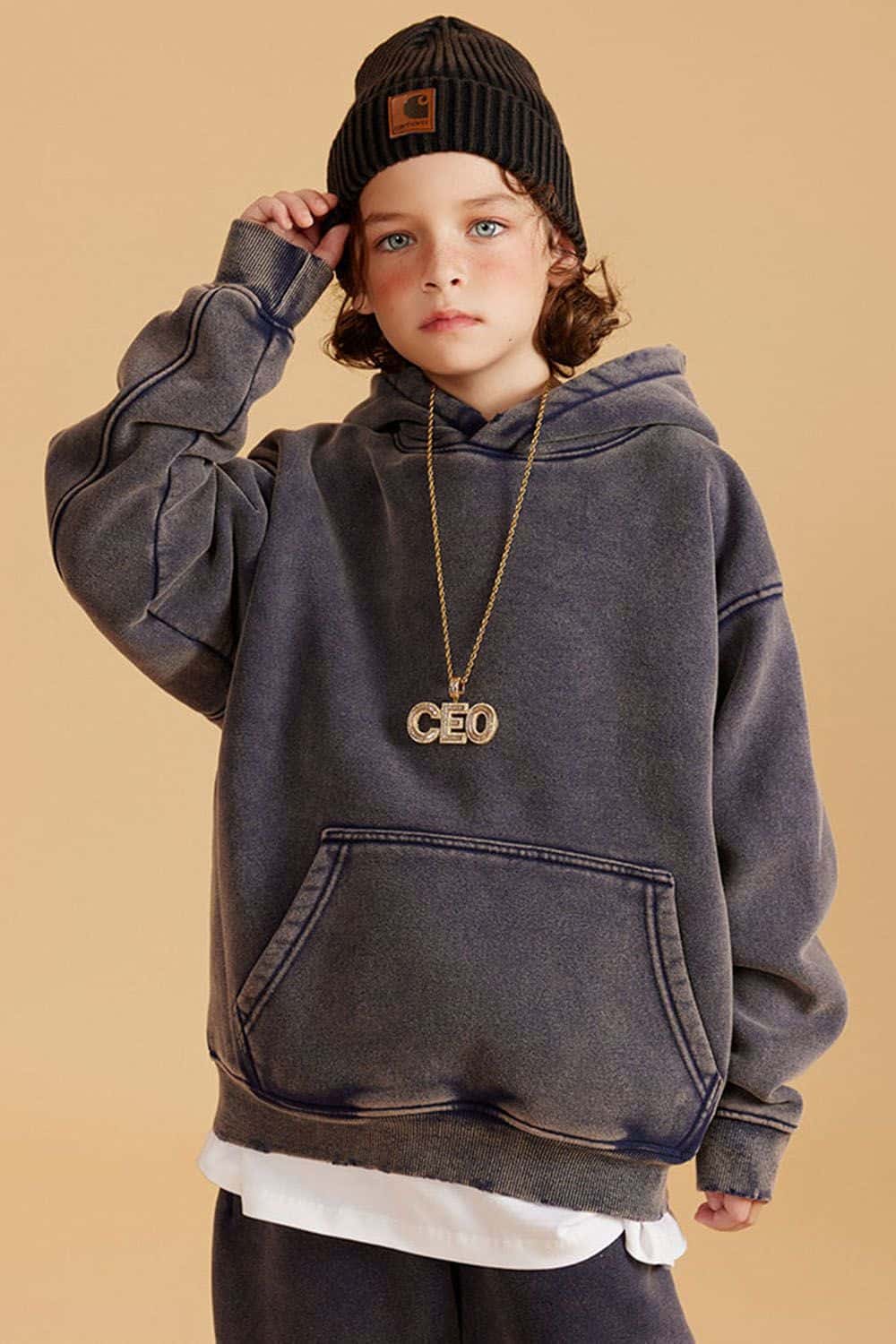Kids' Casual Washed Fleece-Lined Hoodie