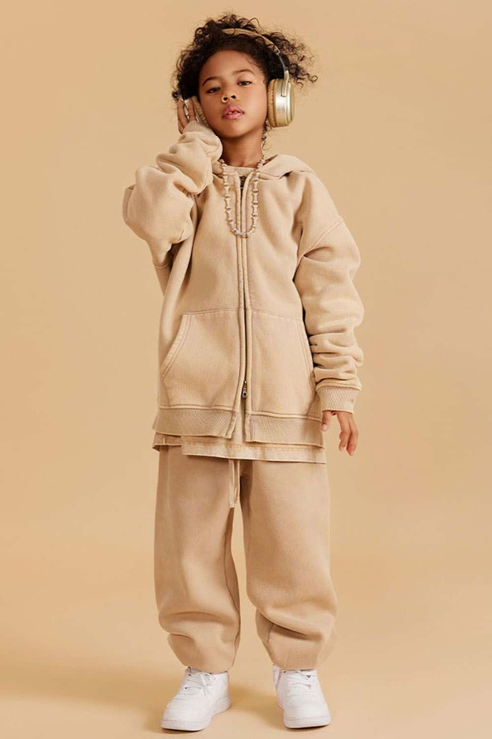 Kids' Washed Fleece-Lined Zip-Up Hoodie Jacket