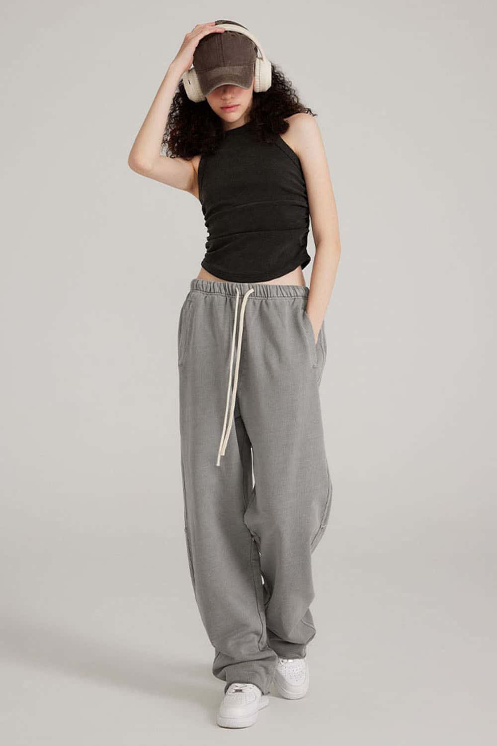 Women's Washed Short Tank Top with Pleated Detail