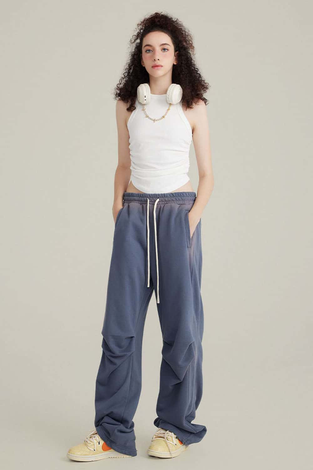 Women's Washed Short Tank Top with Pleated Detail