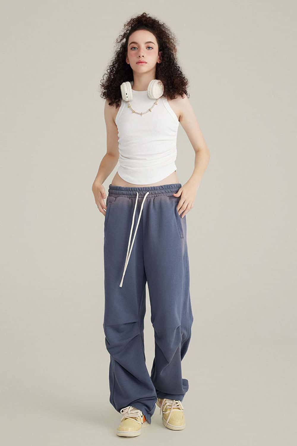 Women's Washed Short Tank Top with Pleated Detail