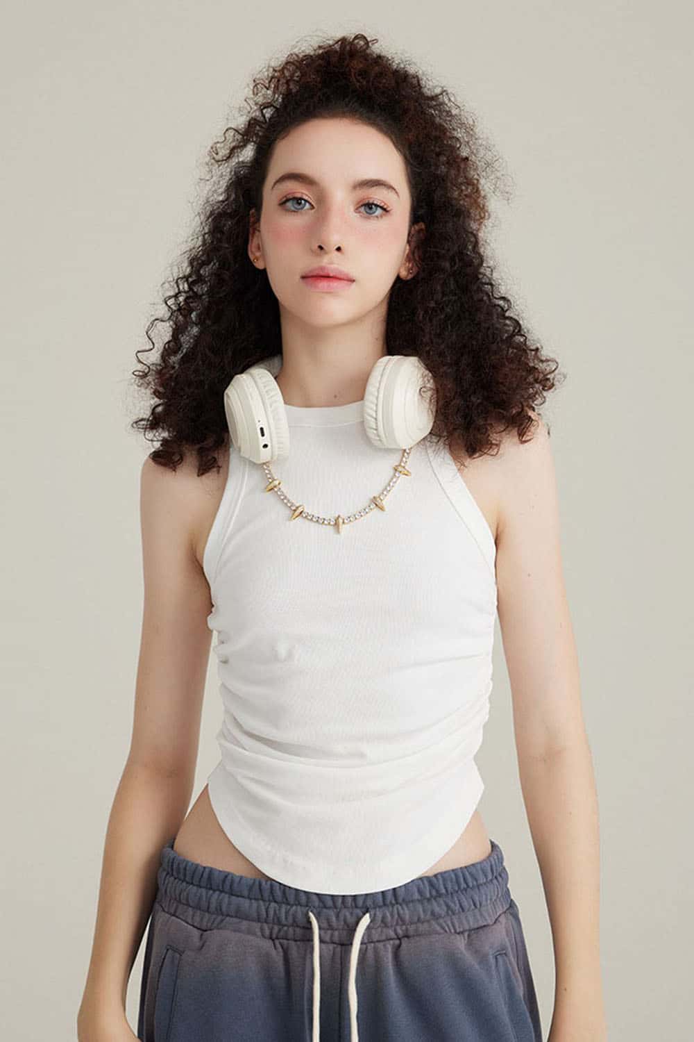 Women's Washed Short Tank Top with Pleated Detail