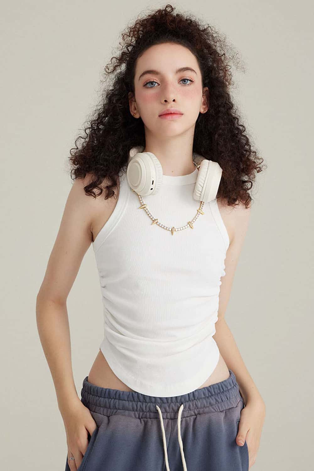 Women's Washed Short Tank Top with Pleated Detail