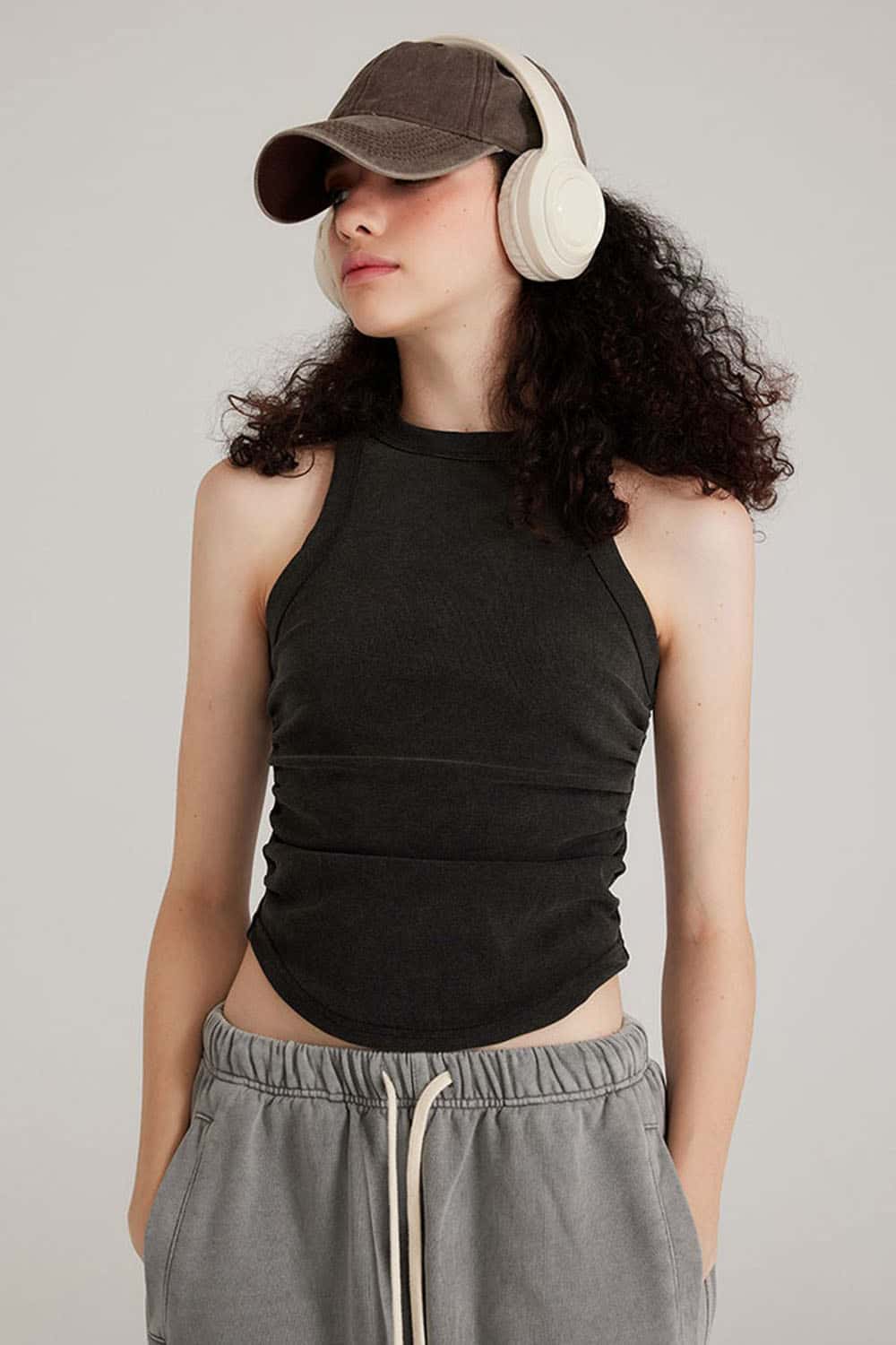 Women's Washed Short Tank Top with Pleated Detail