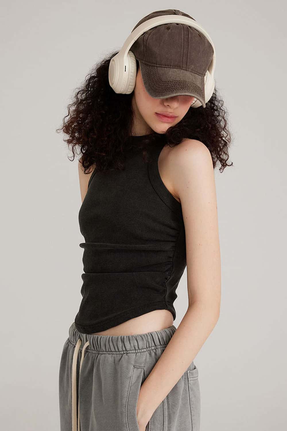 Women's Washed Short Tank Top with Pleated Detail