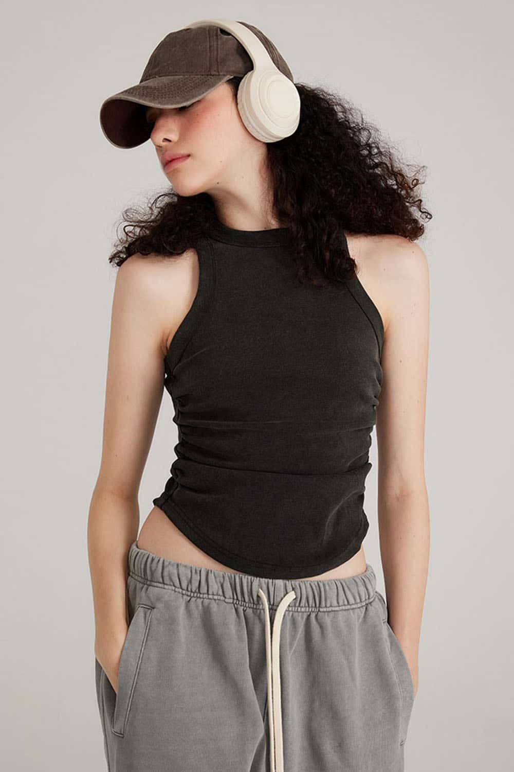Women's Washed Short Tank Top with Pleated Detail