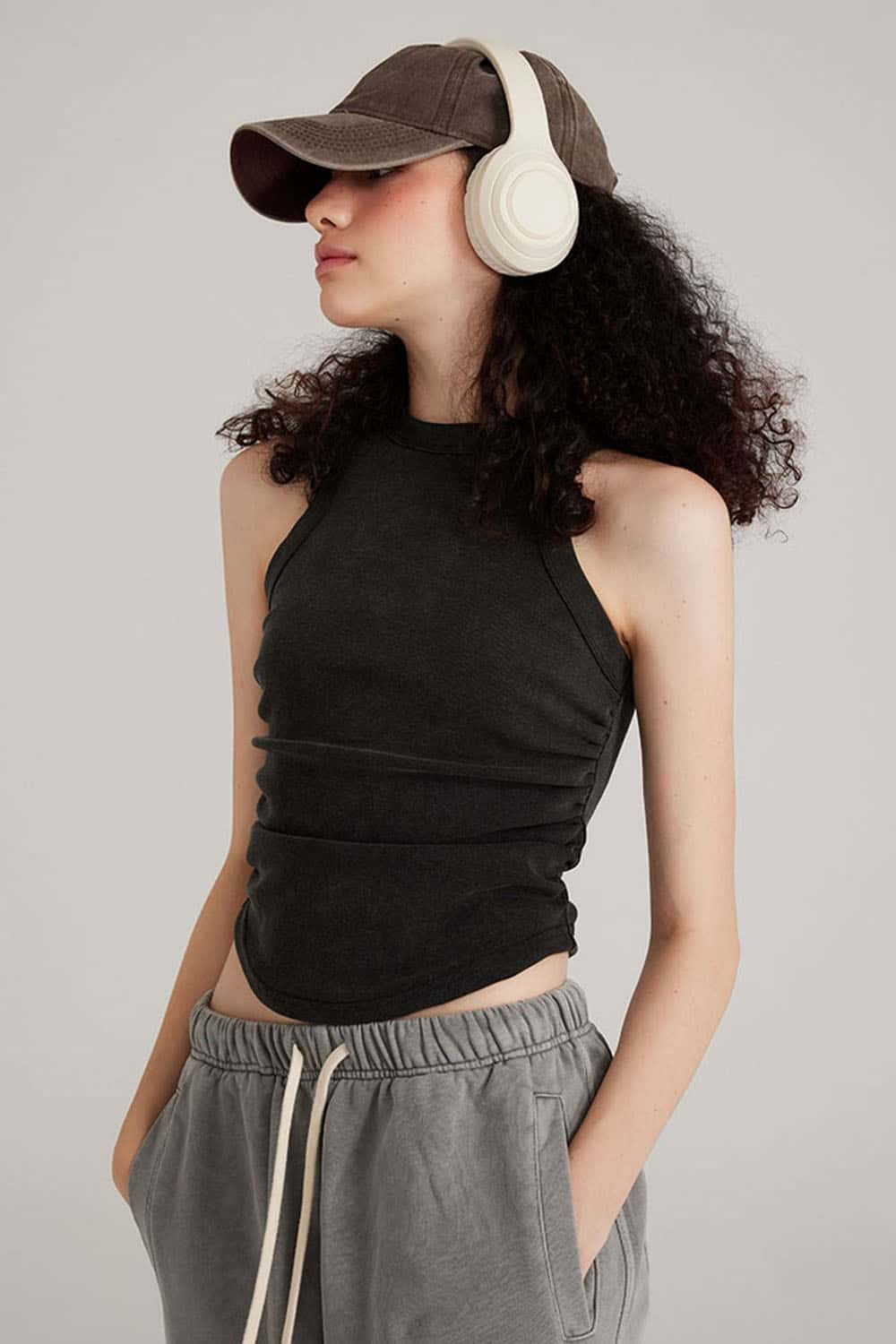 Women's Washed Short Tank Top with Pleated Detail