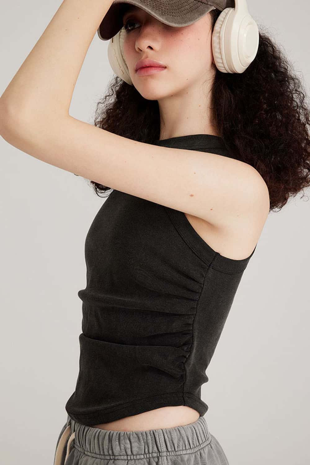 Women's Washed Short Tank Top with Pleated Detail