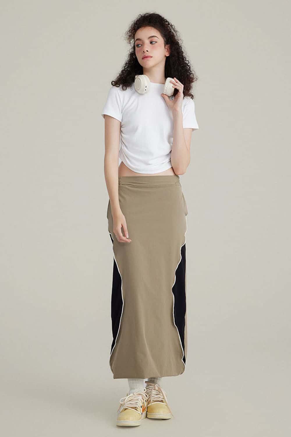 220G Side Pleated Waist-Cinching T-Shirt