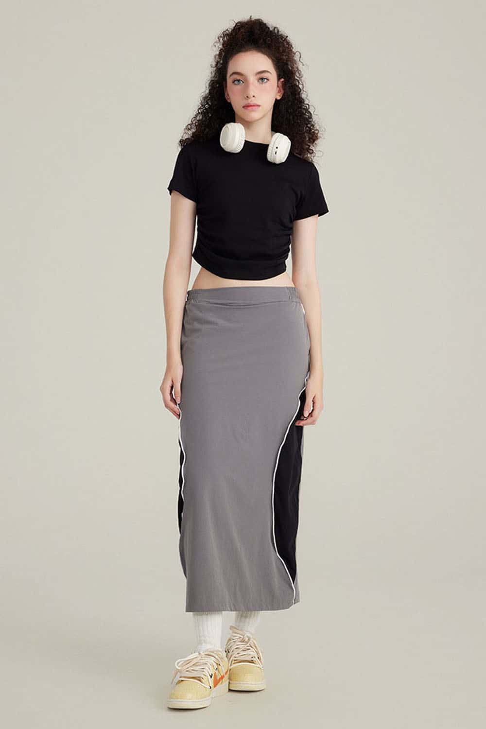 220G Side Pleated Waist-Cinching T-Shirt