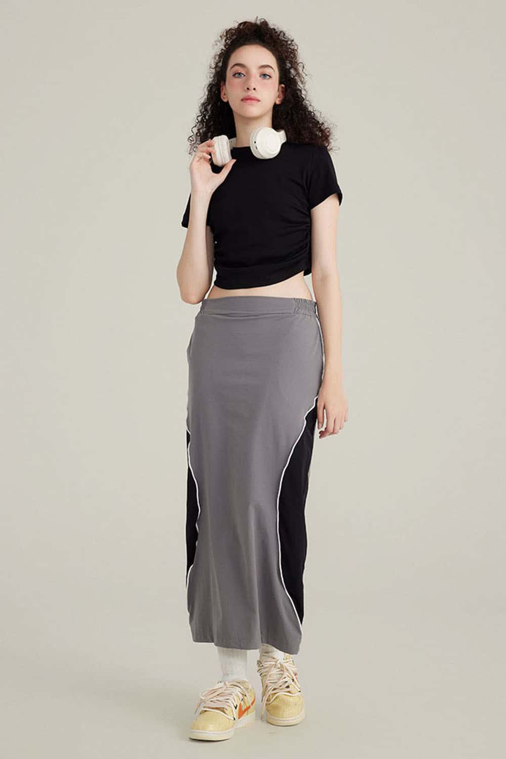 220G Side Pleated Waist-Cinching T-Shirt
